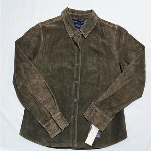 Olive Green CHARTER CLUB Button Down Shirt Jacket Shacket 4 Petite NWT Vintage!